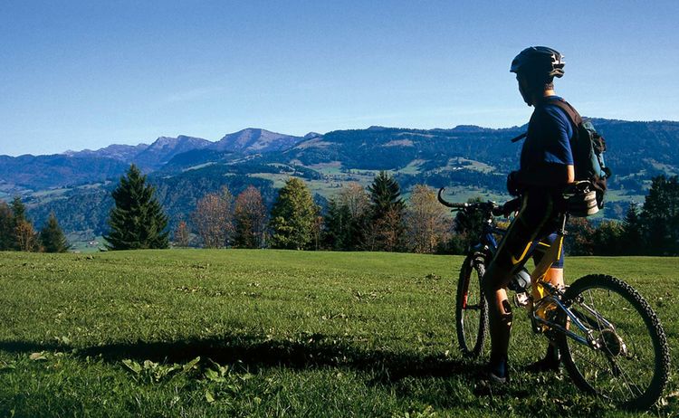 Radfahrer Blickt Auf Bergpanorama Fotograph Thomas Gretler Copyright Westallgaeu Tourismus E V Web